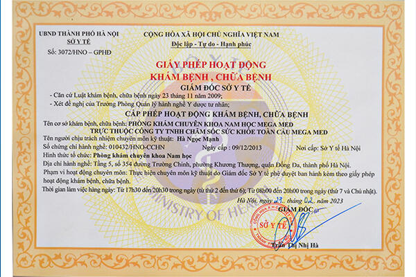 phòng khám nam khoa được Sở Y Tế cấp phép